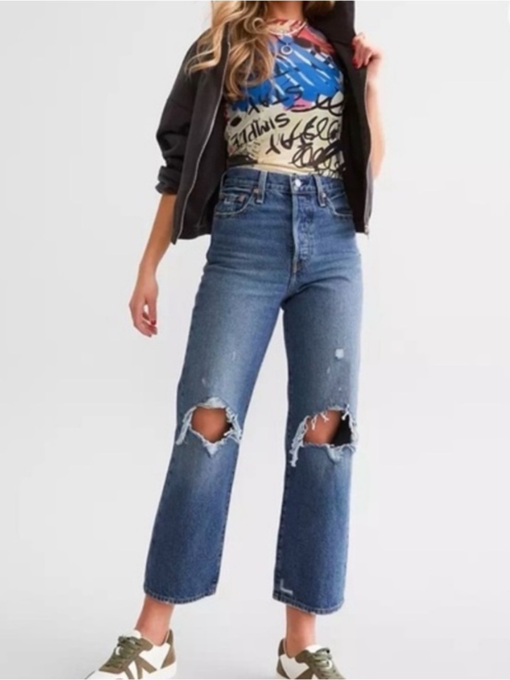 New Levi’s Ribcage Ankle Straight Distressed Jeans - Picture 3 of 4